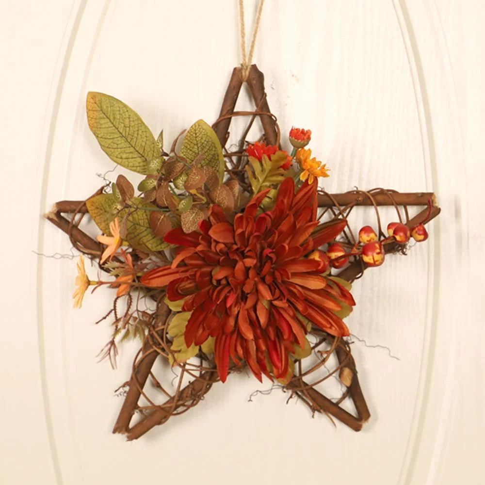 Artificial Autumn Fall Wreath, Harvest Thanksgiving Door Wreath for Front Door with Berry, Maple and Sunflower