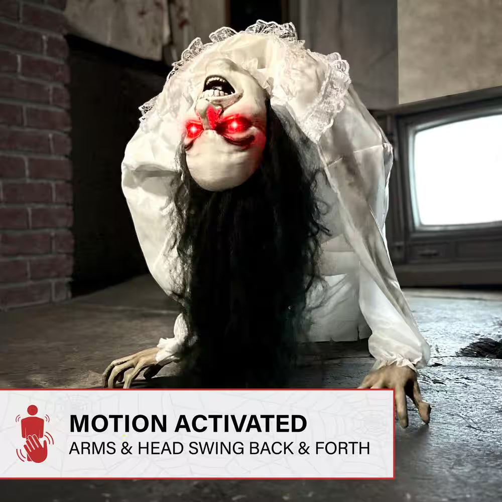 35 In. Lifesize Animatronic Possessed Woman with Lights and Sound, Indoor/Covered Outdoor Halloween Decoration