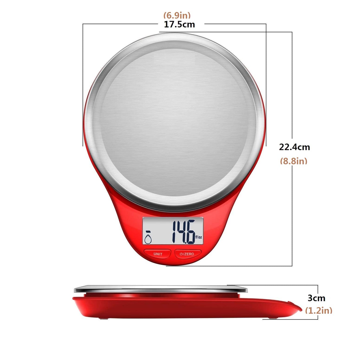 Food Scale, Kitchen Scales Digital Weight Grams and Ounces Large Stainless Steel Platform for Baking Cooking Weight Loss, High Accuracy Bread Coffee Scale, 1G Increment Tare Function, Red