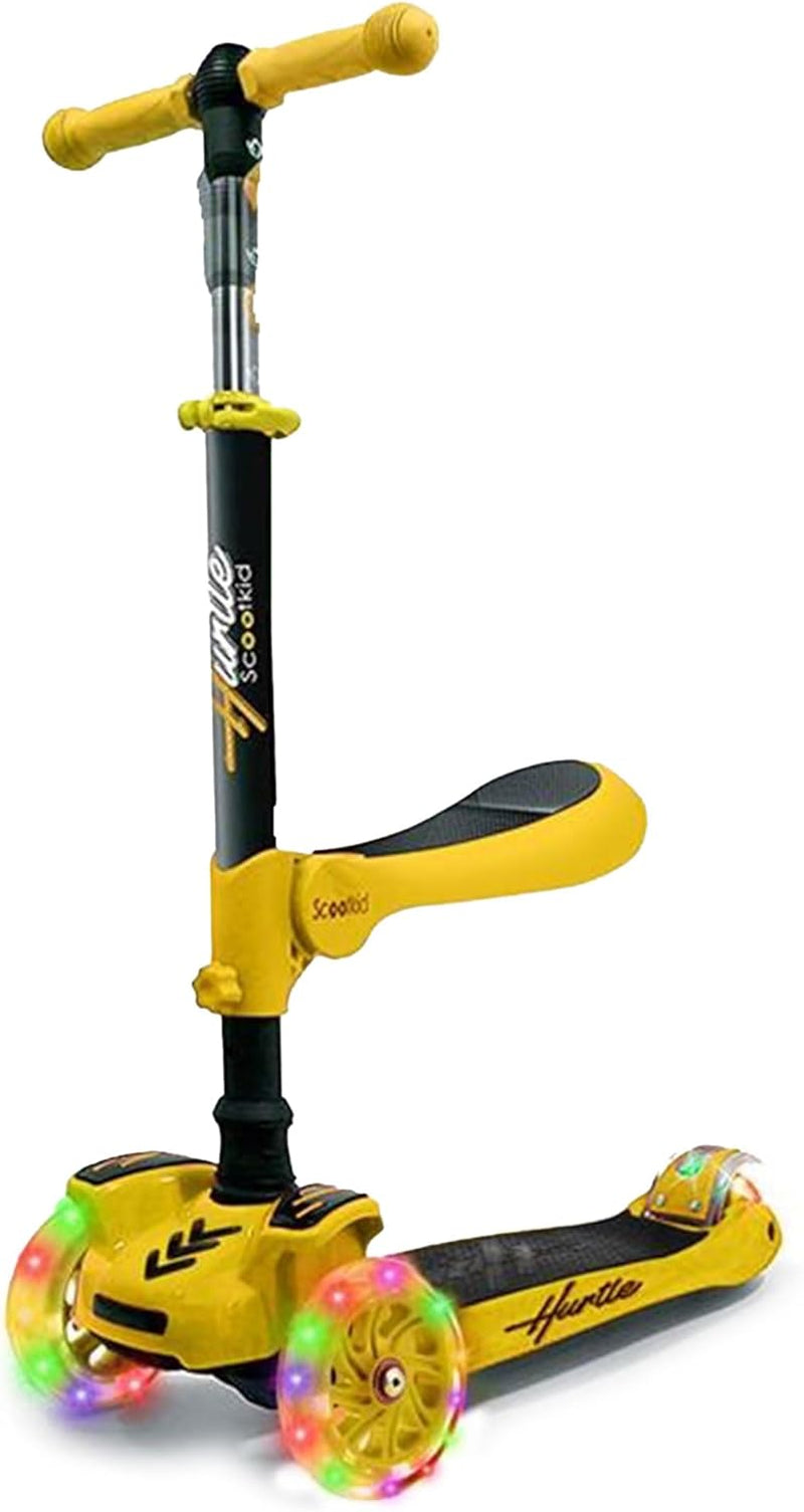 3-Wheeled Scooter for Kids - Wheel LED Lights, Adjustable Lean-To-Steer Handlebar, and Foldable Seat - Sit or Stand Ride with Brake for Boys and Girls Ages 1-14 Years Old