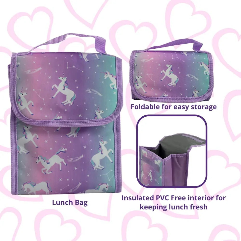 Unicorn Girls Backpack with Lunch Box and Water Bottle 6 Piece Set 16 Inch