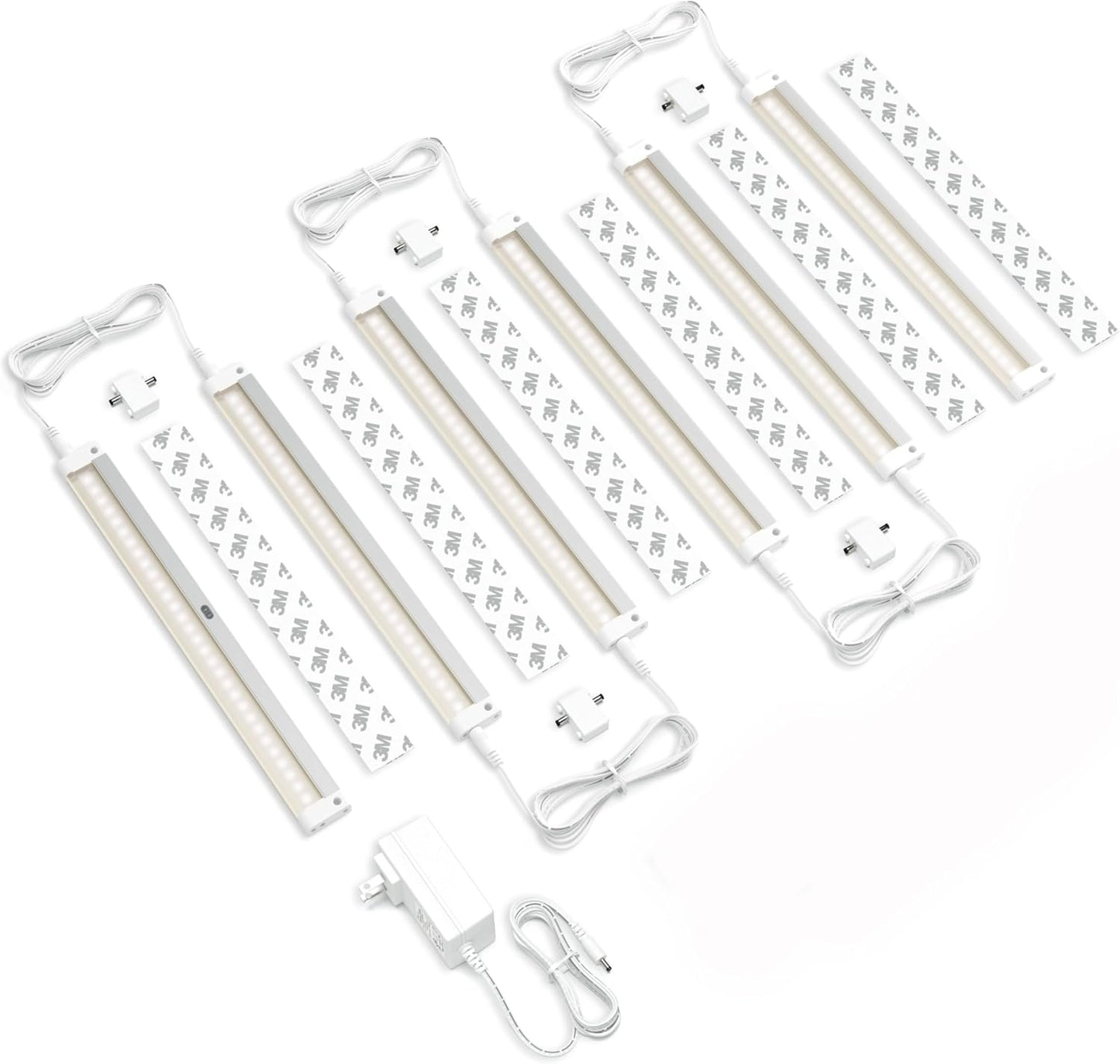 Hand Wave Activated under Cabinet LED Lighting Kit, Dimmable, 3-Pack 12 in - Touchless Dimming Control, White under Counter Lights for Kitchen, Garage, Office, Desk - Cool White (6000K)