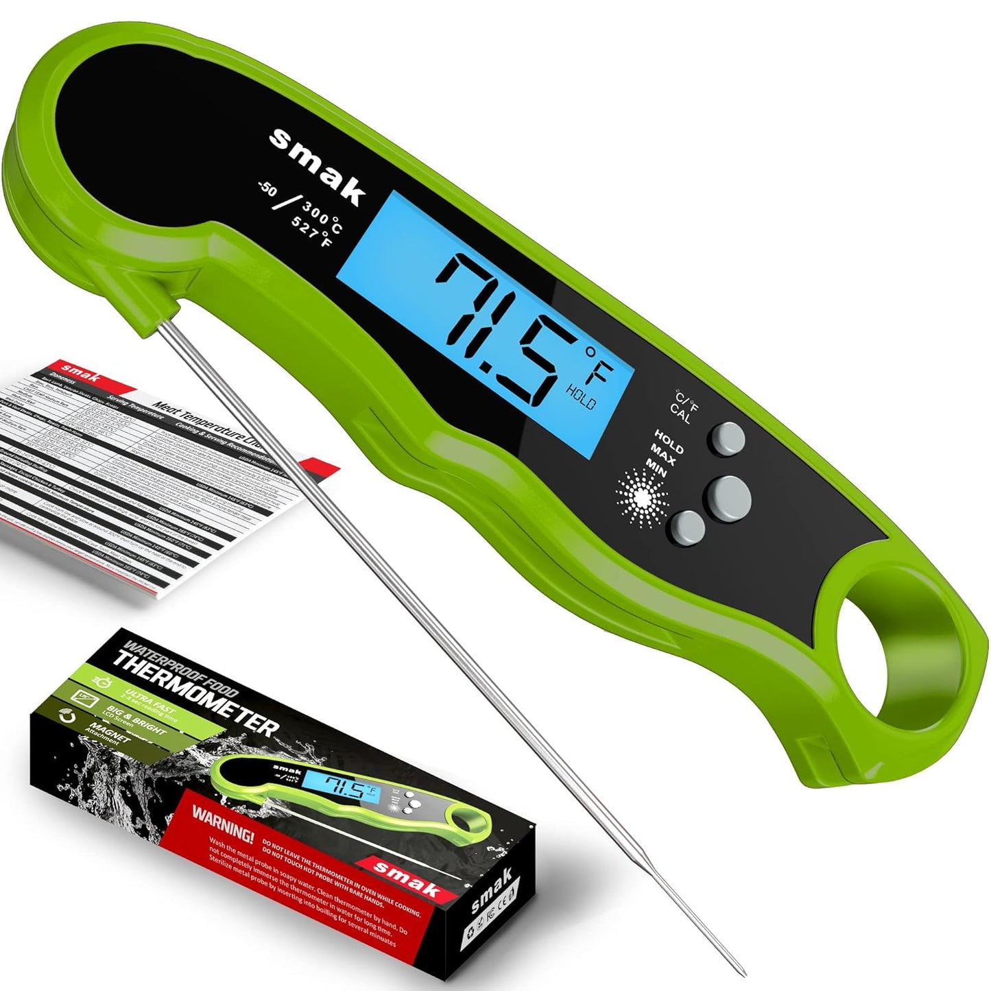 Instant Read Meat Thermometer - Waterproof Kitchen Food Cooking Thermometer with Backlight LCD - Best Super Fast Electric Meat Thermometer Probe for BBQ Grilling Smoker Baking Turkey (Stealth)