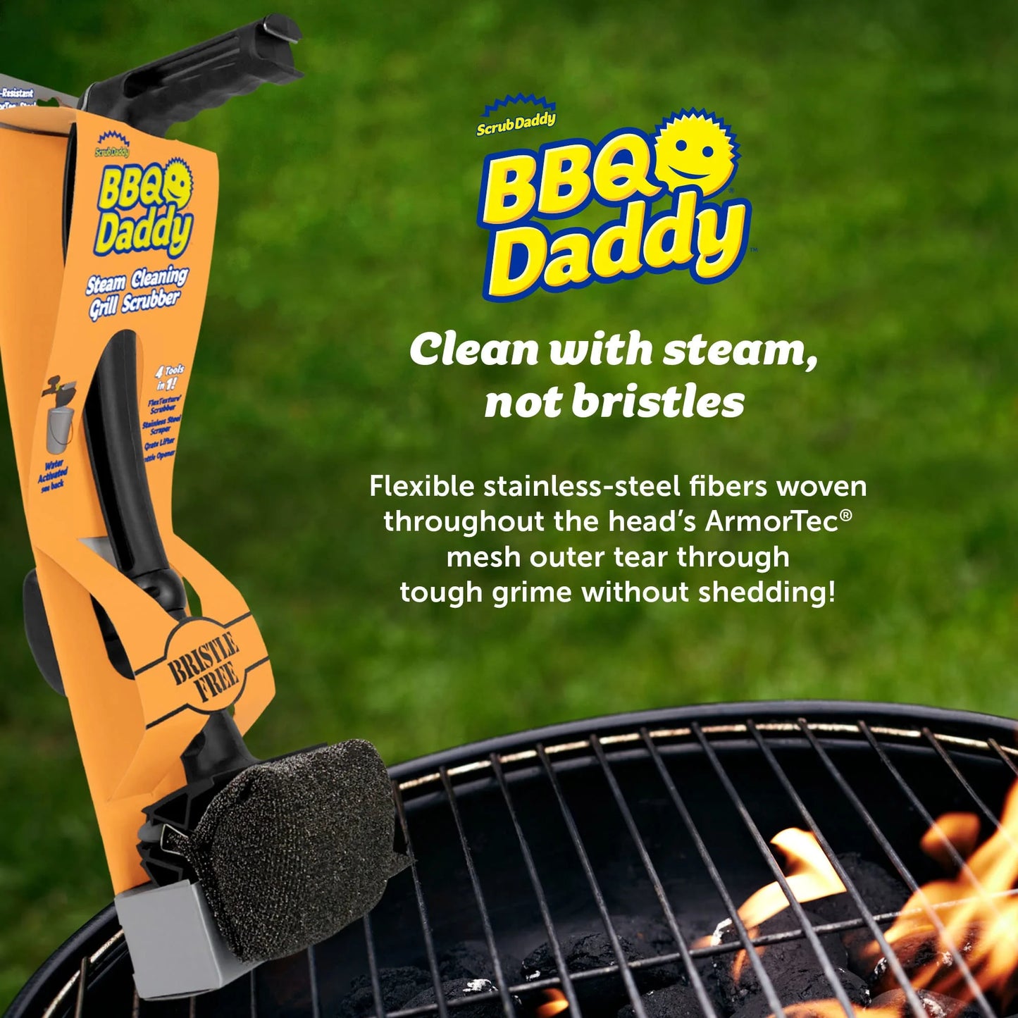 Grill Brush with Armortec Steel Mesh and Scouring Head