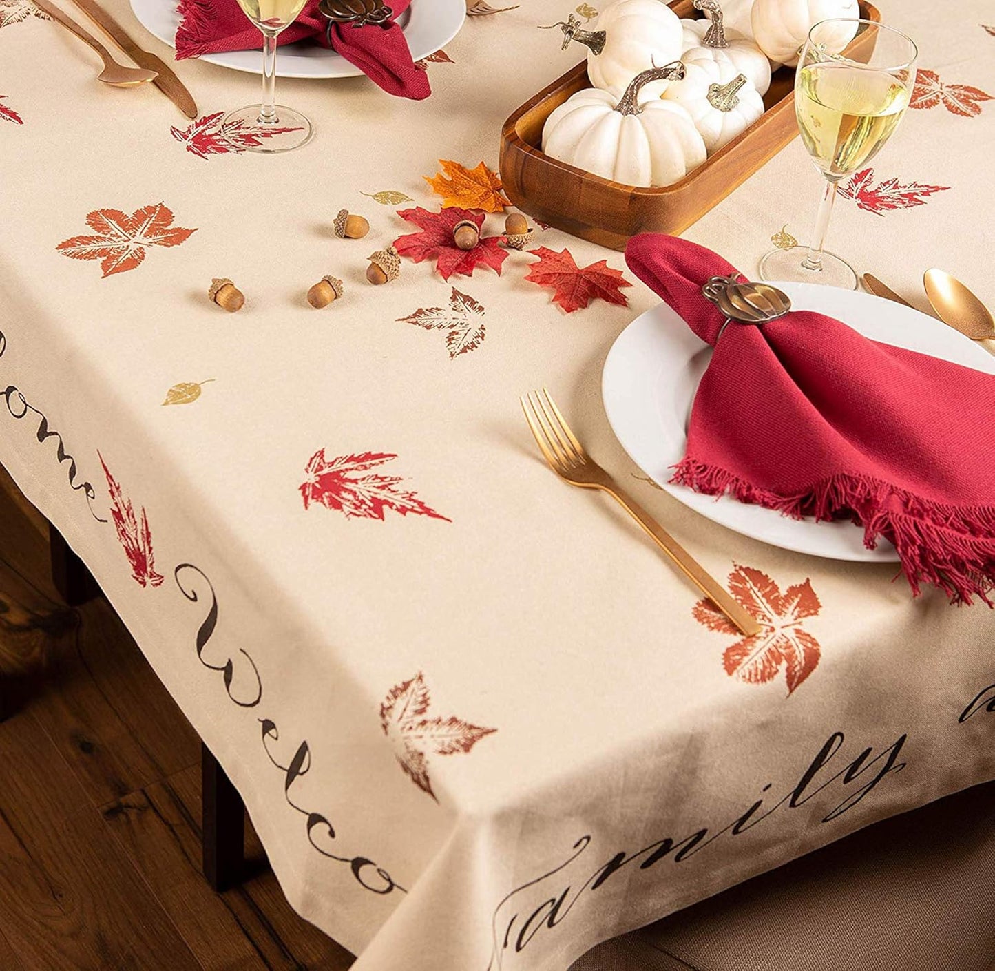 Rustic Autumn Leaves Kitchen Collection Thanksgiving & Fall Table Décor, Tablecloth, 60X104