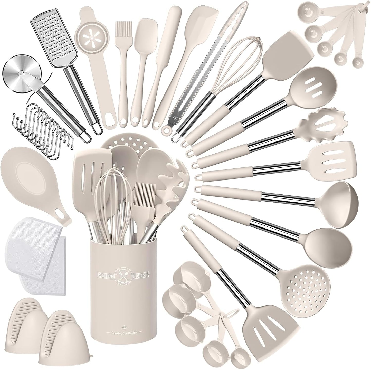 Silicone Kitchen Cooking Utensil Set, 43 Pcs Silicone Spatula with Stainless Steel Handle, Non-Stick Heat Resistant - Best Cookware (Grey)