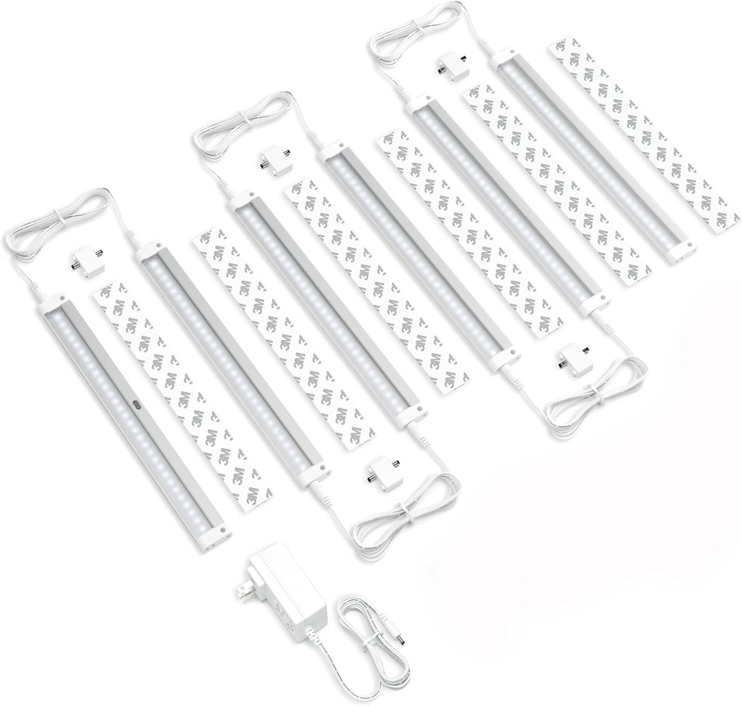 Hand Wave Activated under Cabinet LED Lighting Kit, Dimmable, 3-Pack 12 in - Touchless Dimming Control, White under Counter Lights for Kitchen, Garage, Office, Desk - Cool White (6000K)