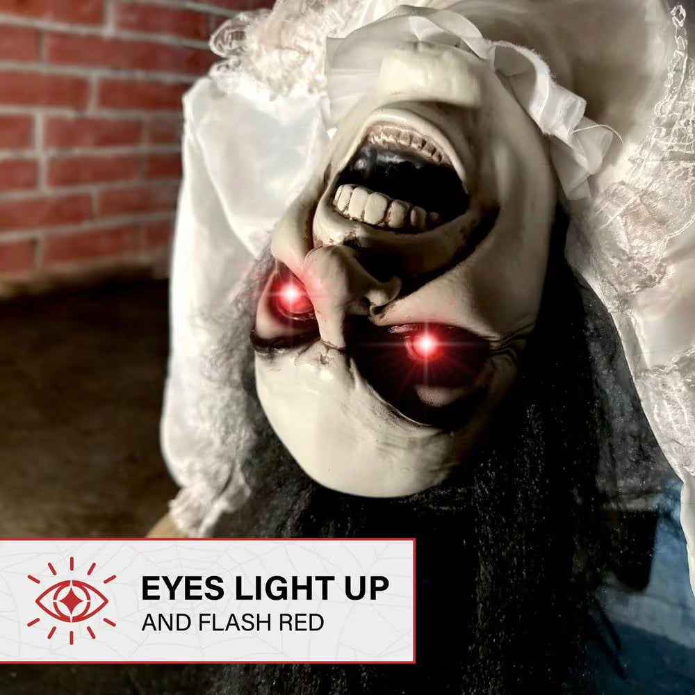 35 In. Lifesize Animatronic Possessed Woman with Lights and Sound, Indoor/Covered Outdoor Halloween Decoration