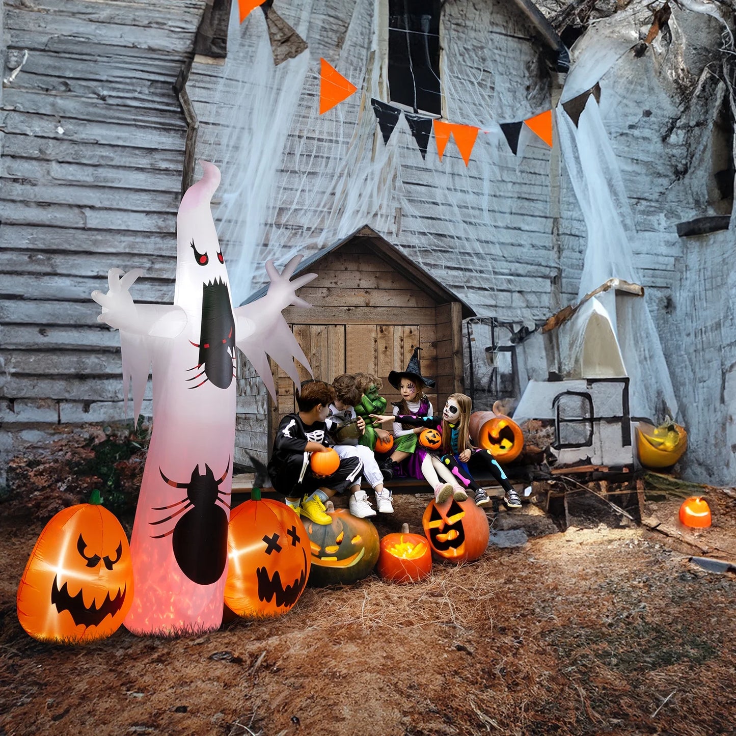 12 ' Halloween Ghost & Pumpkin Outdoor Halloween Inflatables for Patio Garden Decor,1 Pcs