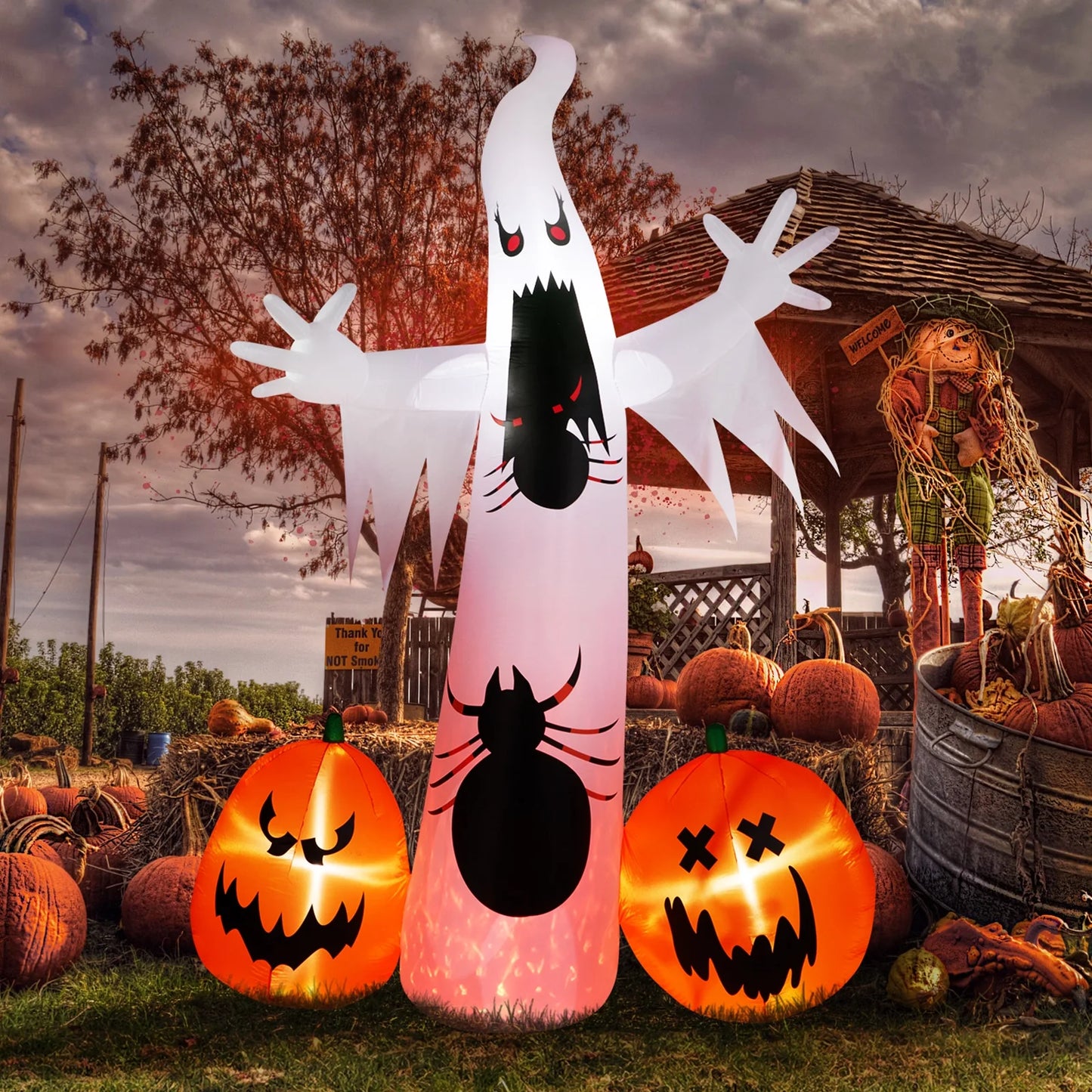 12 ' Halloween Ghost & Pumpkin Outdoor Halloween Inflatables for Patio Garden Decor,1 Pcs