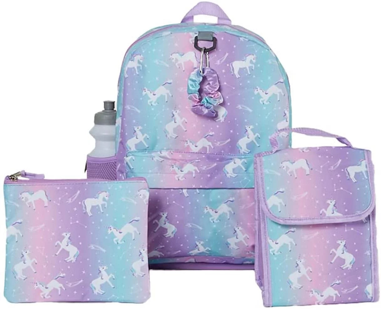 Unicorn Girls Backpack with Lunch Box and Water Bottle 6 Piece Set 16 Inch