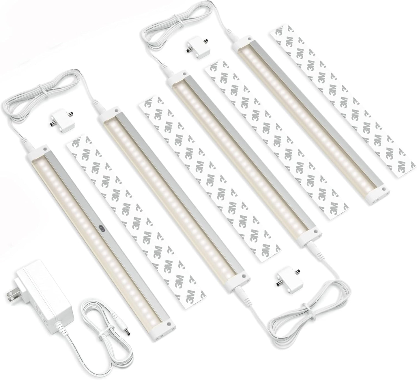 Hand Wave Activated under Cabinet LED Lighting Kit, Dimmable, 3-Pack 12 in - Touchless Dimming Control, White under Counter Lights for Kitchen, Garage, Office, Desk - Cool White (6000K)