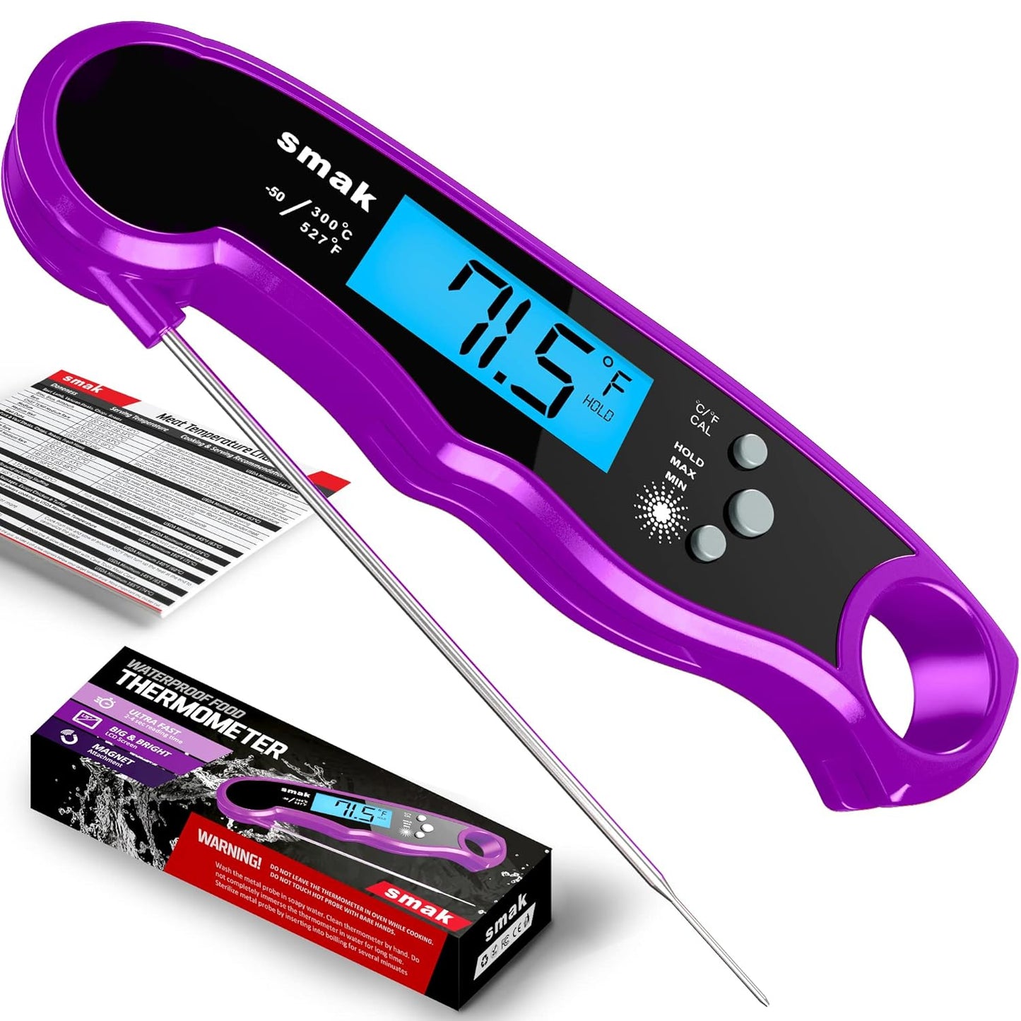 Instant Read Meat Thermometer - Waterproof Kitchen Food Cooking Thermometer with Backlight LCD - Best Super Fast Electric Meat Thermometer Probe for BBQ Grilling Smoker Baking Turkey (Stealth)