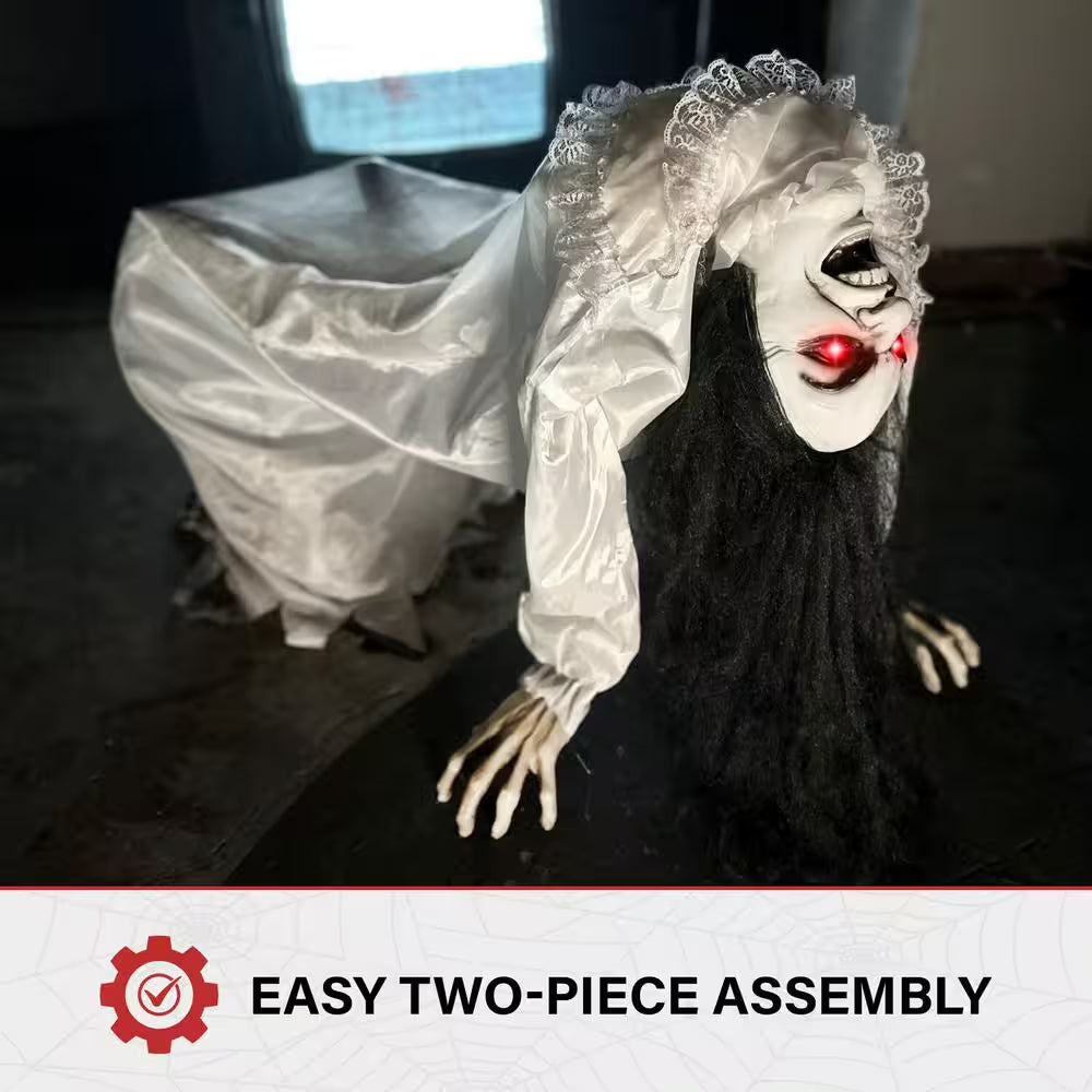 35 In. Lifesize Animatronic Possessed Woman with Lights and Sound, Indoor/Covered Outdoor Halloween Decoration