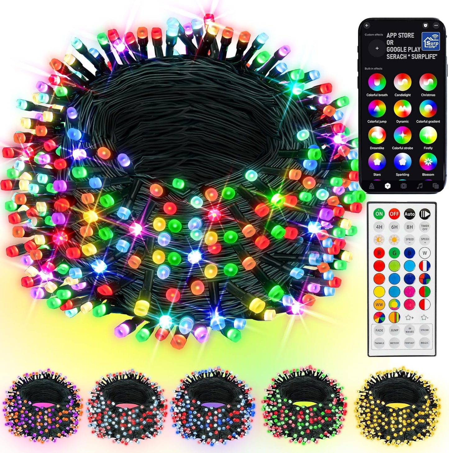 Halloween 300 LED String Lights, 100FT Connectable String Lights with 8 Lighting Modes, Halloween Decorations for Party Carnival Supplies, Indoor Outdoor Yard Garden Decor (Purple)