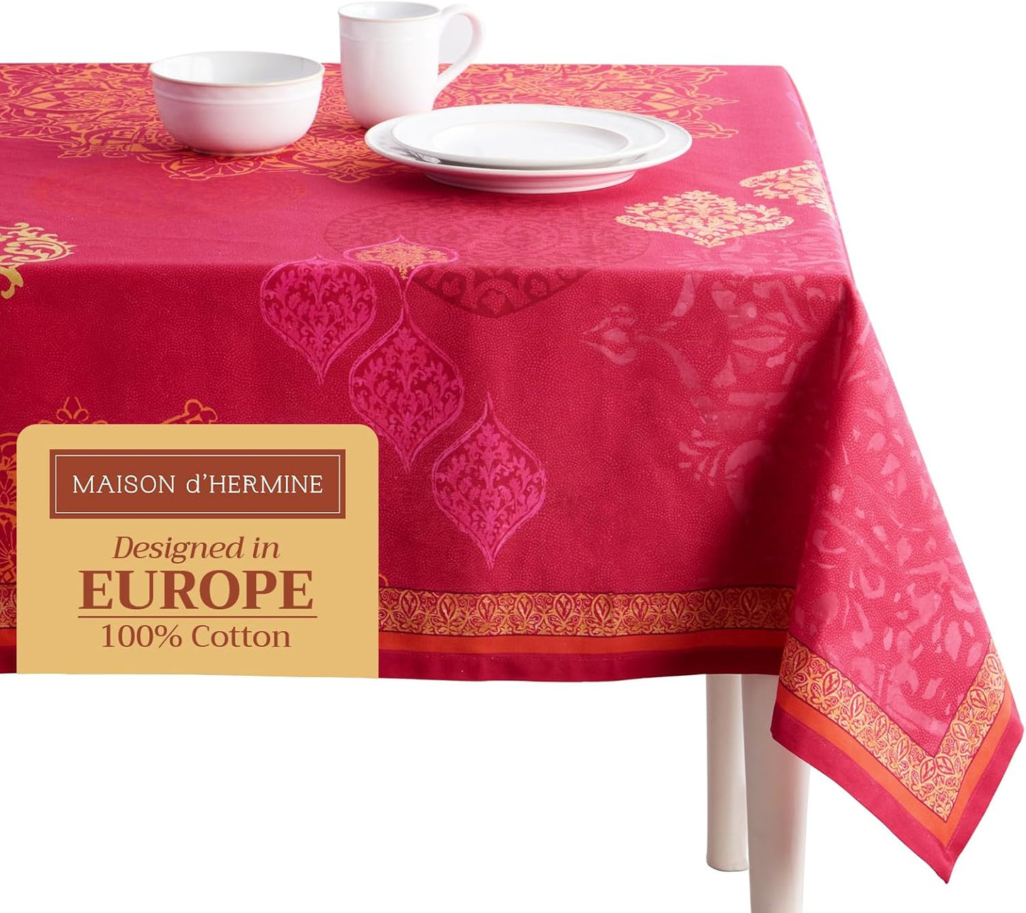 Table Cloth Square Table 100% Cotton 60 X 60 Inches Tablecloth Reusable Decorative Everyday Use for Dining Room, Farmhouse, Home, Party, Festive & Wedding - Amarante