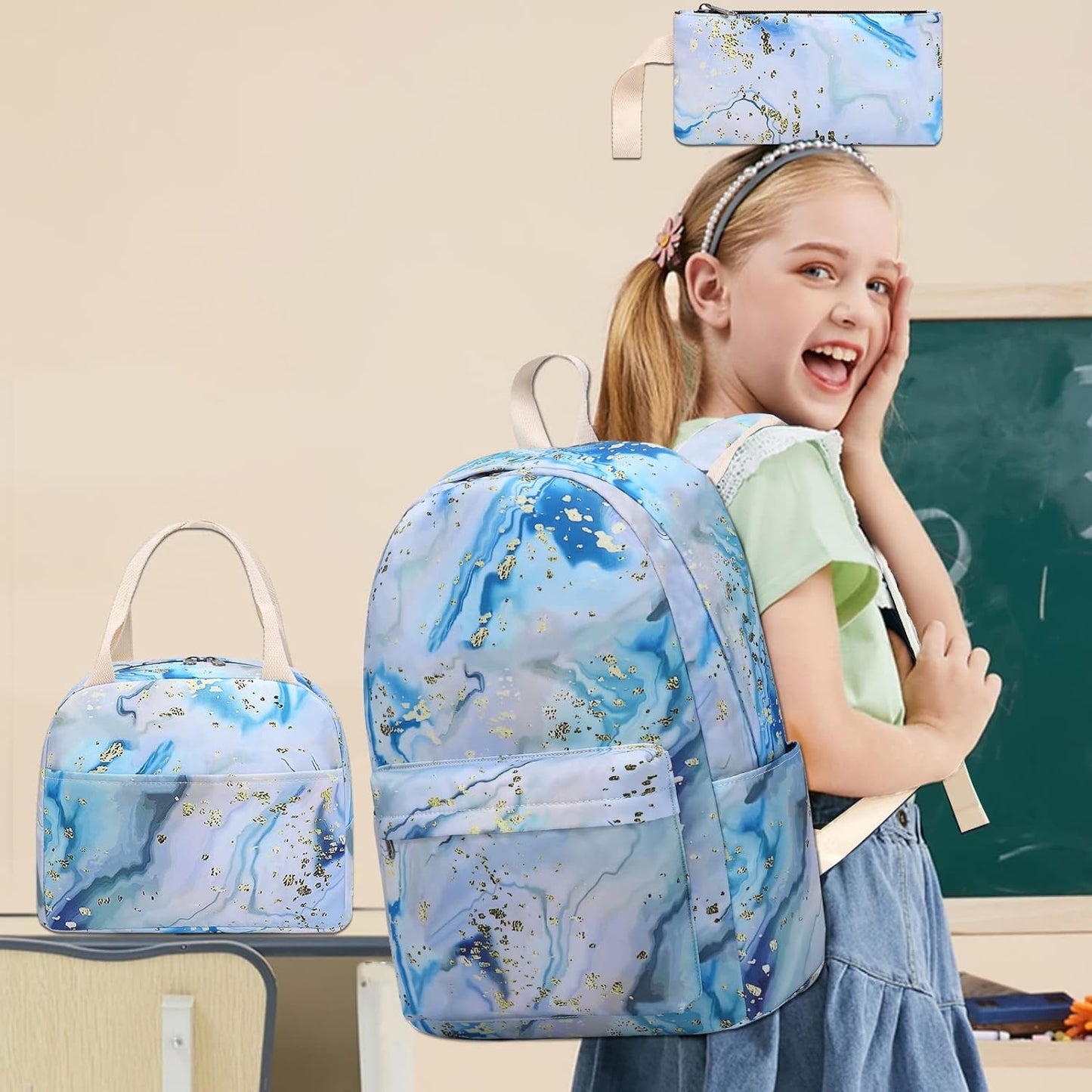 Teen Girls School Backpack Kids Bookbag Set with Lunch Box Pencil Case Travel Laptop Backpack Casual Daypacks