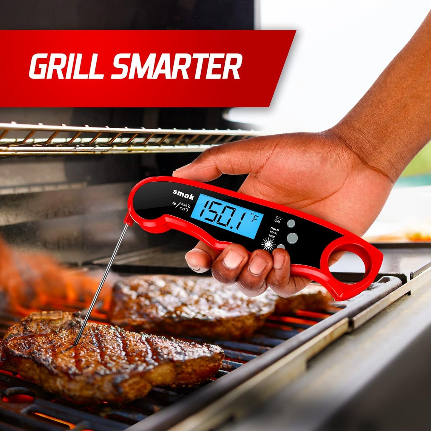 Instant Read Meat Thermometer - Waterproof Kitchen Food Cooking Thermometer with Backlight LCD - Best Super Fast Electric Meat Thermometer Probe for BBQ Grilling Smoker Baking Turkey (Stealth)