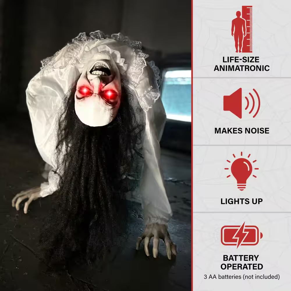 35 In. Lifesize Animatronic Possessed Woman with Lights and Sound, Indoor/Covered Outdoor Halloween Decoration