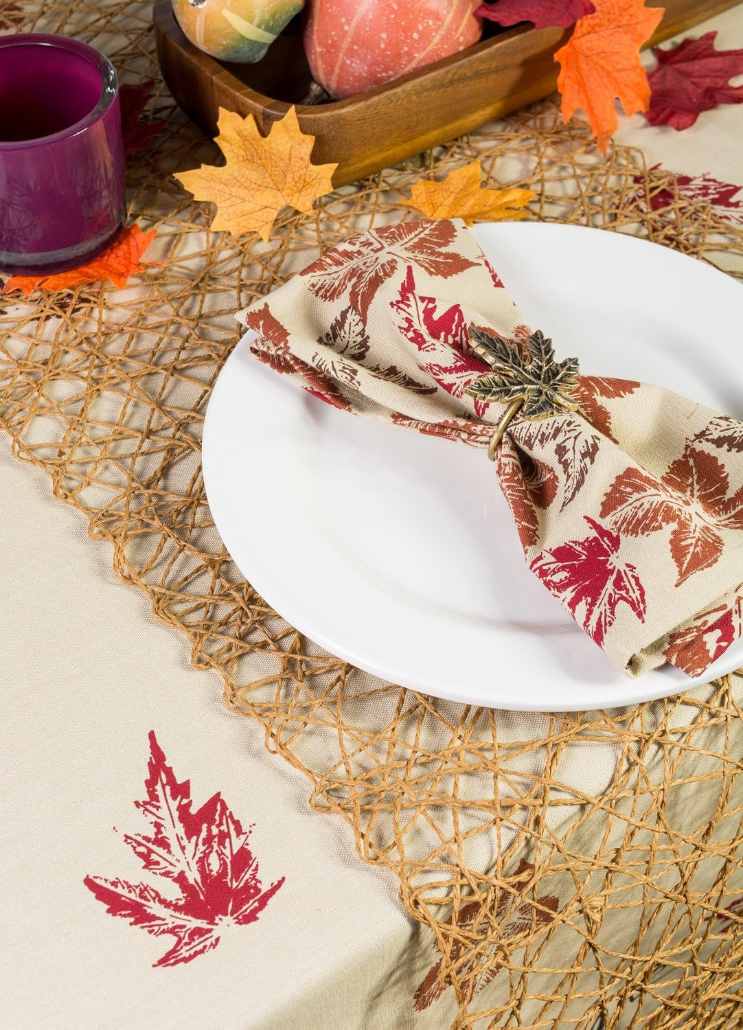 Rustic Autumn Leaves Kitchen Collection Thanksgiving & Fall Table Décor, Tablecloth, 60X104