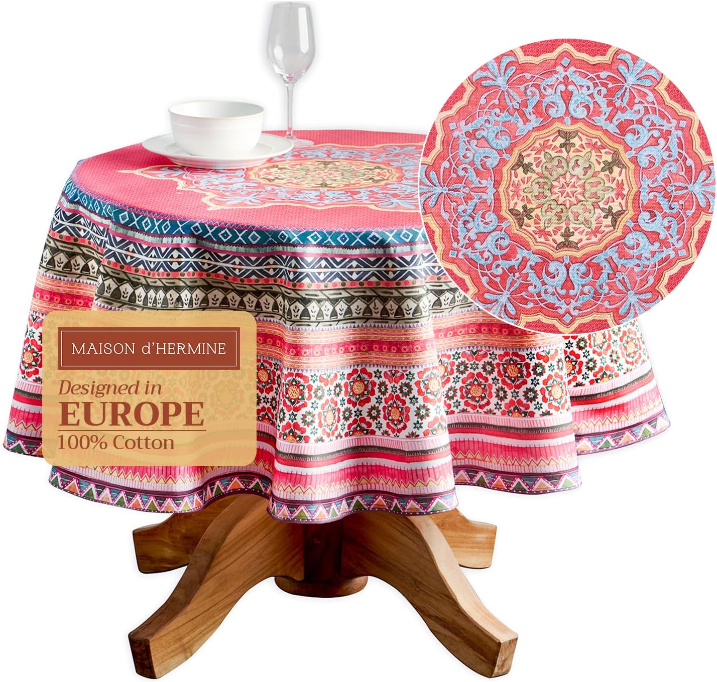 Table Cloth Square Table 100% Cotton 60 X 60 Inches Tablecloth Reusable Decorative Everyday Use for Dining Room, Farmhouse, Home, Party, Festive & Wedding - Amarante