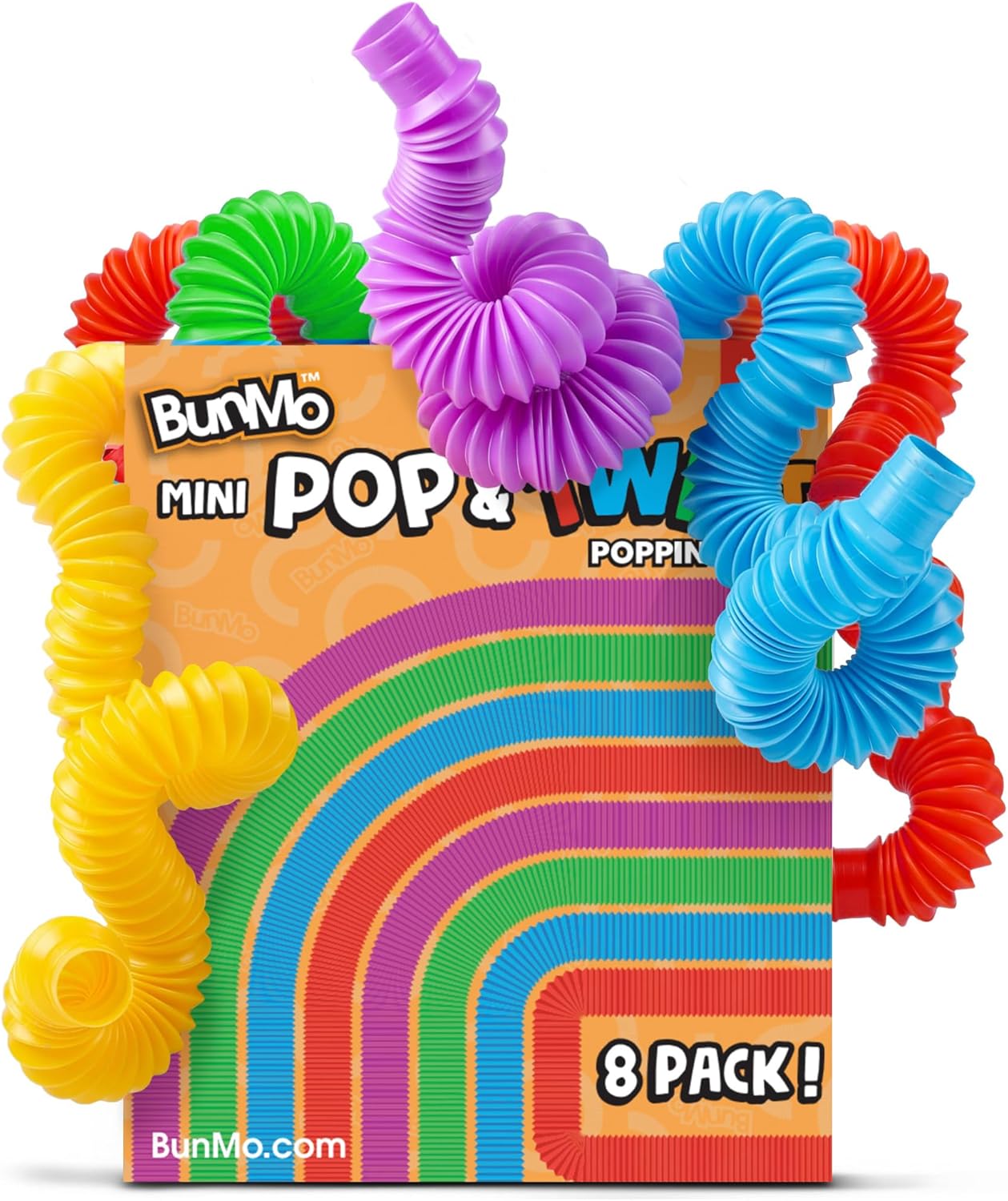 Pop Tubes – Large 8-Pack Fidget Toys – Poppin Pipes Sensory Toys for Toddlers and Kids, Fun Travel Toy for Fine Motor Skill Development