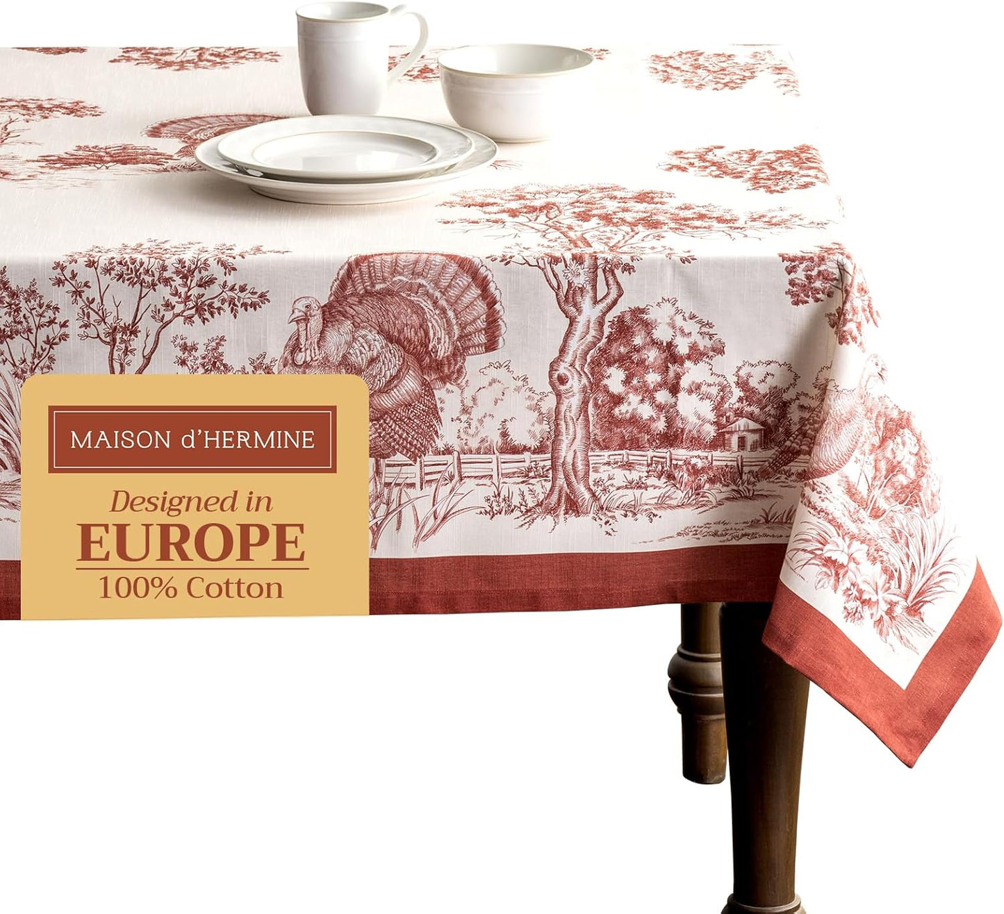 Table Cloth Square Table 100% Cotton 60 X 60 Inches Tablecloth Reusable Decorative Everyday Use for Dining Room, Farmhouse, Home, Party, Festive & Wedding - Amarante