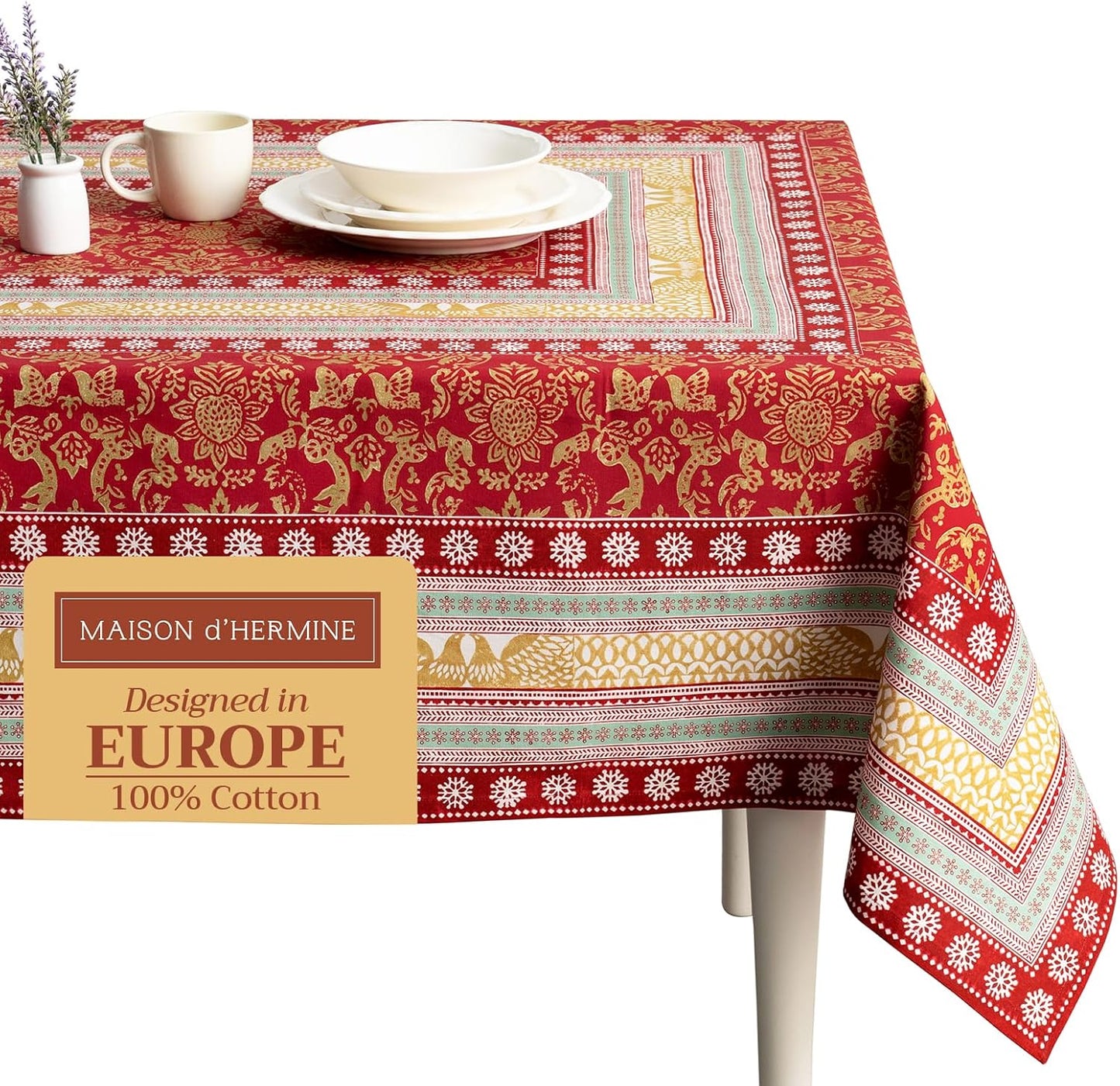 Table Cloth Square Table 100% Cotton 60 X 60 Inches Tablecloth Reusable Decorative Everyday Use for Dining Room, Farmhouse, Home, Party, Festive & Wedding - Amarante