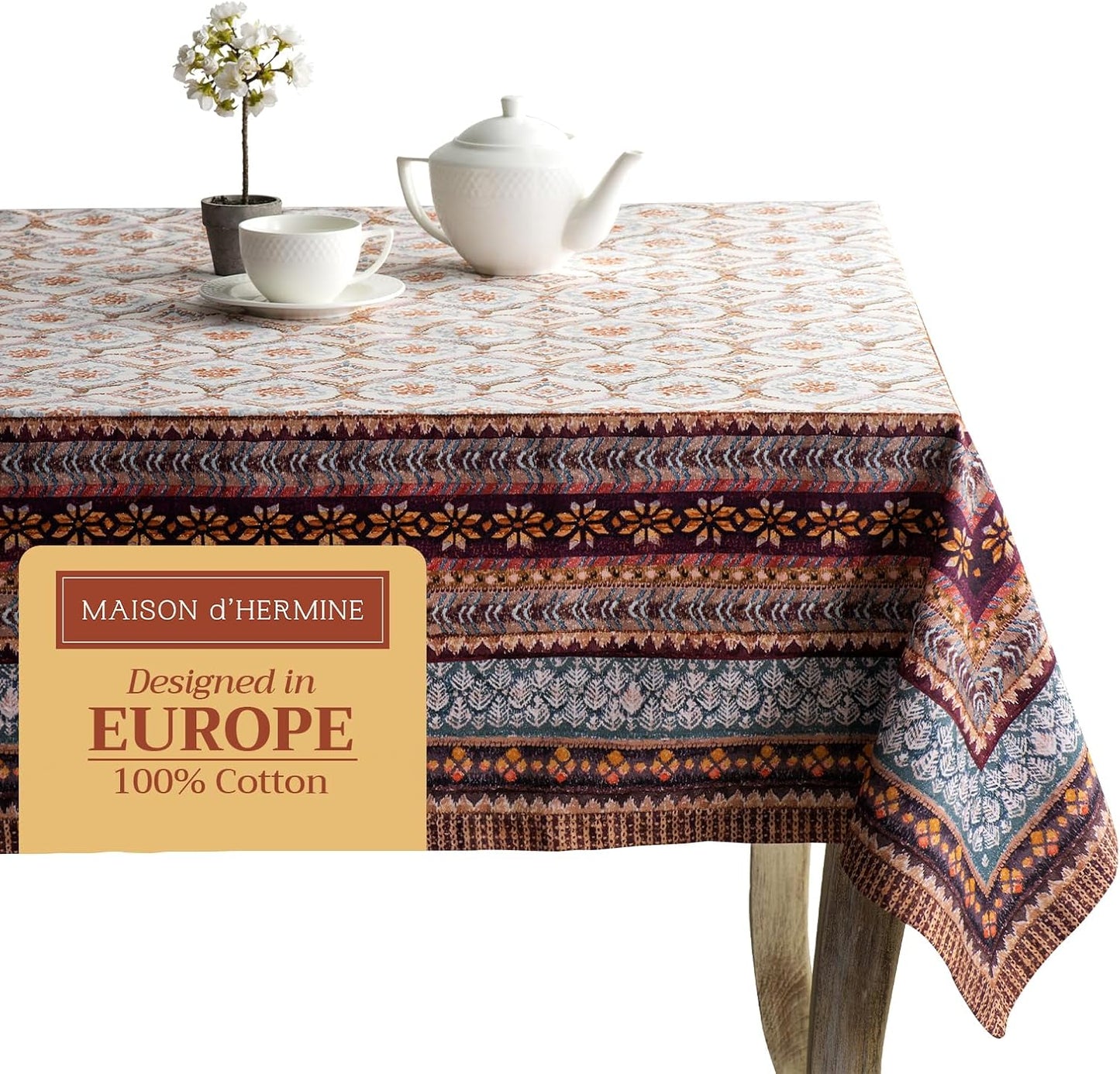 Table Cloth Square Table 100% Cotton 60 X 60 Inches Tablecloth Reusable Decorative Everyday Use for Dining Room, Farmhouse, Home, Party, Festive & Wedding - Amarante