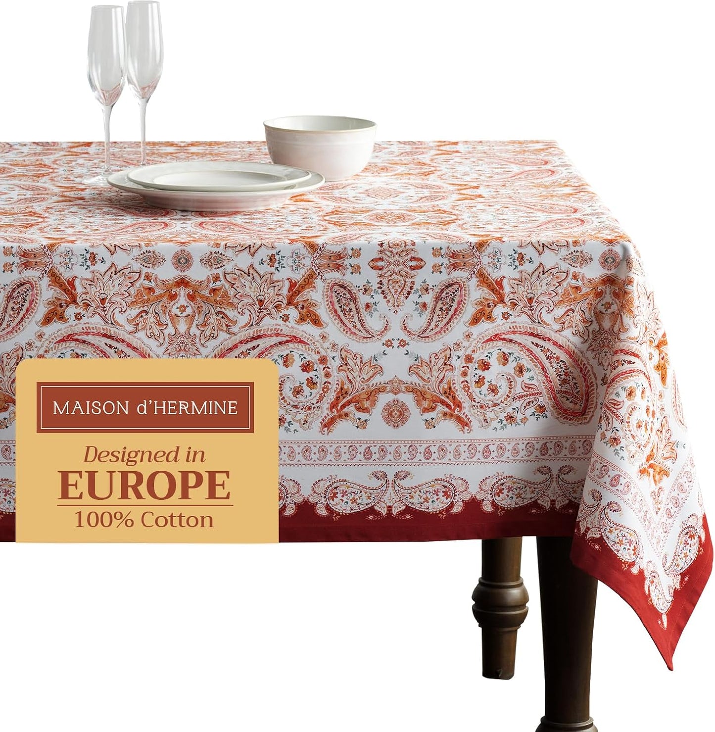 Table Cloth Square Table 100% Cotton 60 X 60 Inches Tablecloth Reusable Decorative Everyday Use for Dining Room, Farmhouse, Home, Party, Festive & Wedding - Amarante