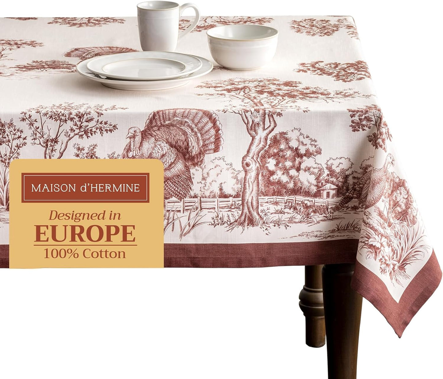 Table Cloth Square Table 100% Cotton 60 X 60 Inches Tablecloth Reusable Decorative Everyday Use for Dining Room, Farmhouse, Home, Party, Festive & Wedding - Amarante
