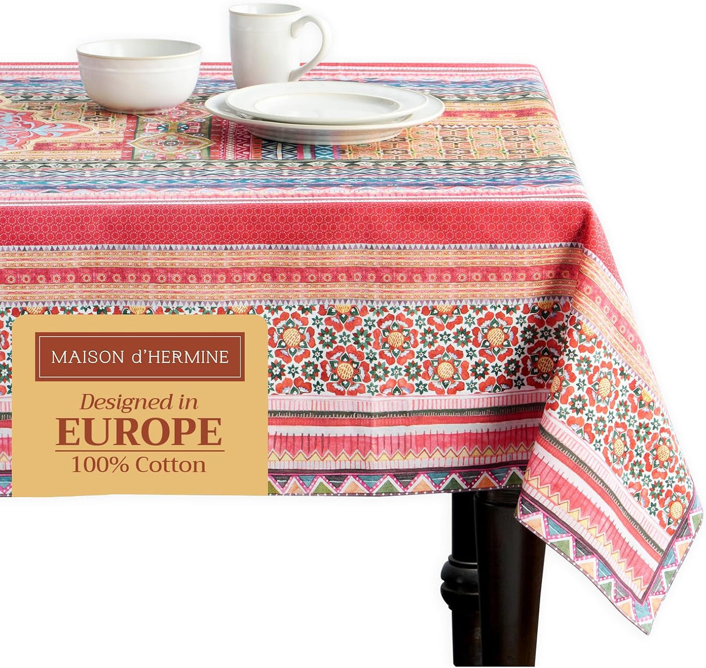 Table Cloth Square Table 100% Cotton 60 X 60 Inches Tablecloth Reusable Decorative Everyday Use for Dining Room, Farmhouse, Home, Party, Festive & Wedding - Amarante