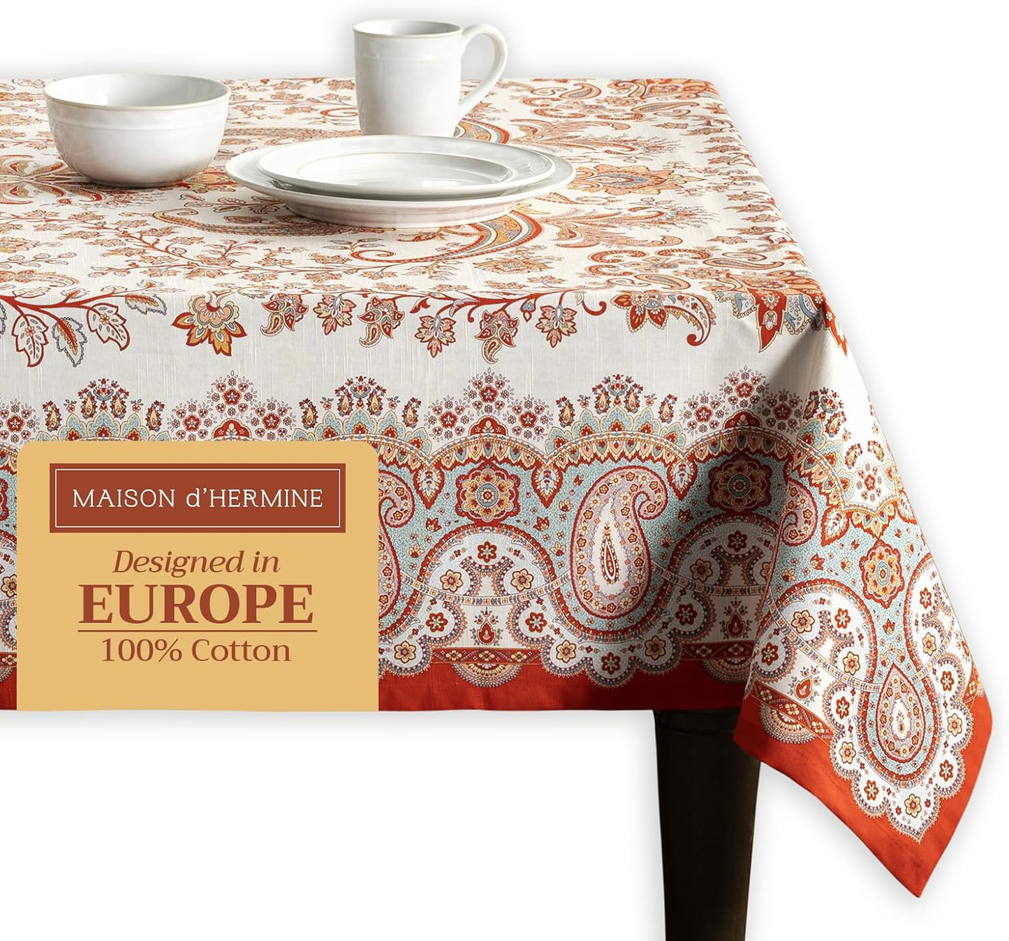Table Cloth Square Table 100% Cotton 60 X 60 Inches Tablecloth Reusable Decorative Everyday Use for Dining Room, Farmhouse, Home, Party, Festive & Wedding - Amarante