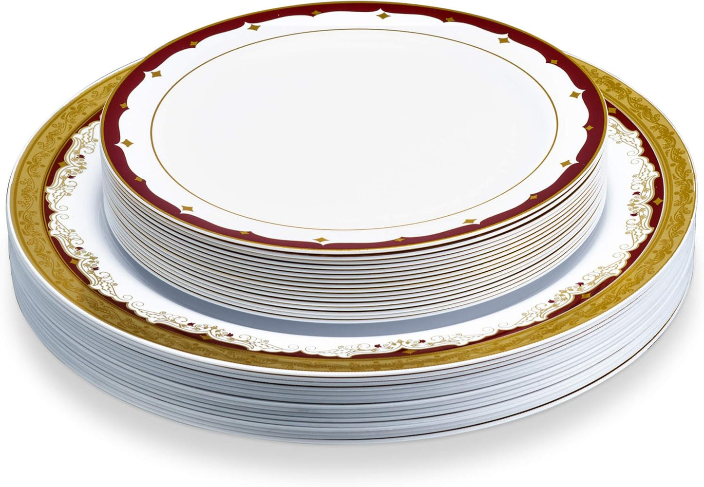 32-Pc Disposable Plastic Thanksgiving Dinnerware Set with Burgundy Rim & Gold Accents by