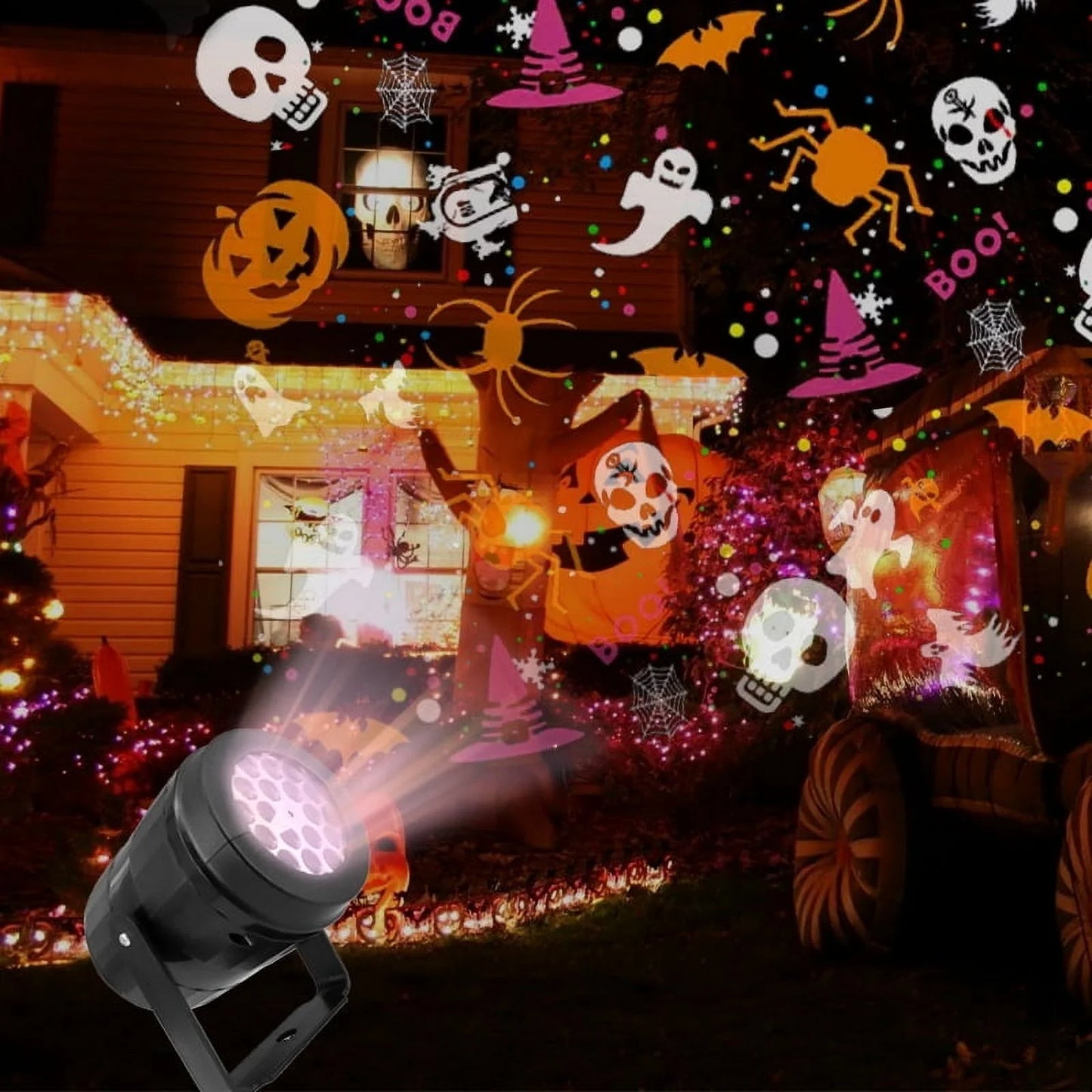 Halloween Projector Lights, 360° Rotation Laser Projector 16 Types Halloween Patterns Projector Lamp Indoor Outdoor Holiday Lights LED Light, Halloween Home Party Landscape Wall Decorations