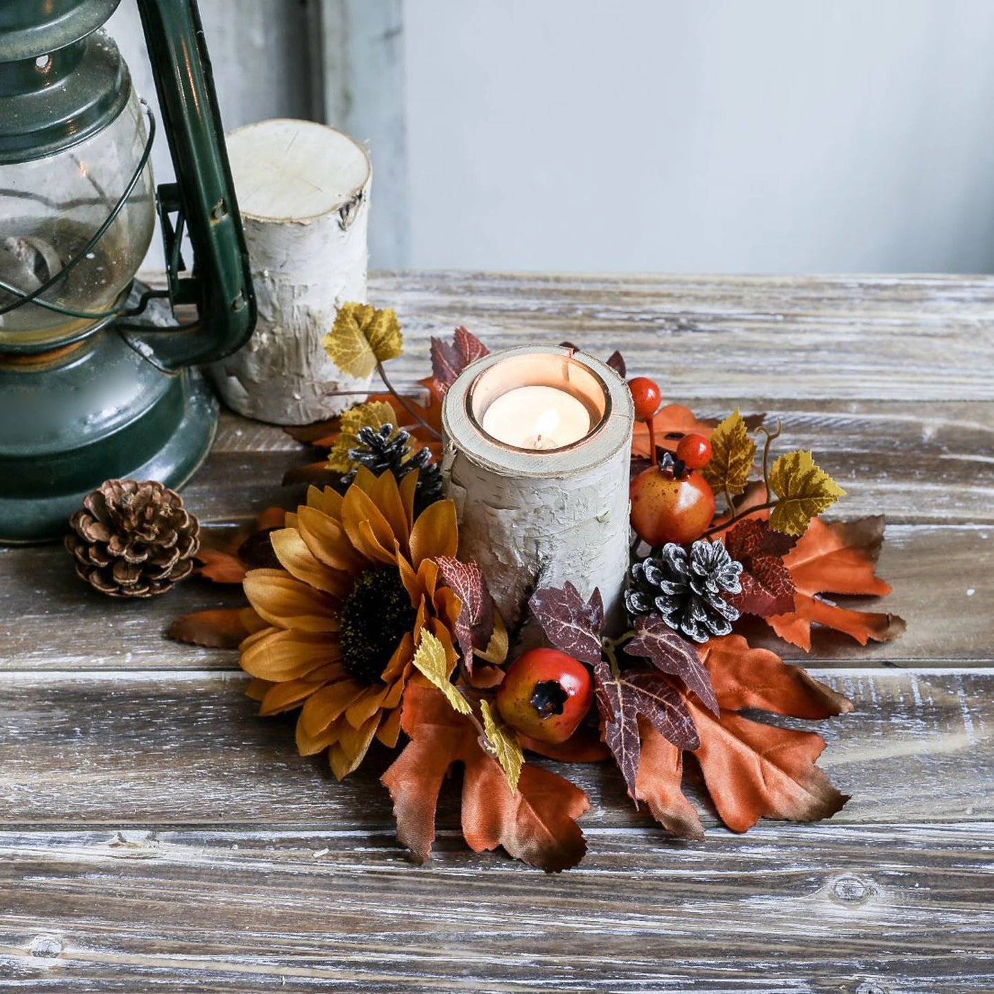 Harvest Pumpkin Spice Scented Candle Centerpiece Autumn Maple Leaf Garland Thanksgiving Table Decoration