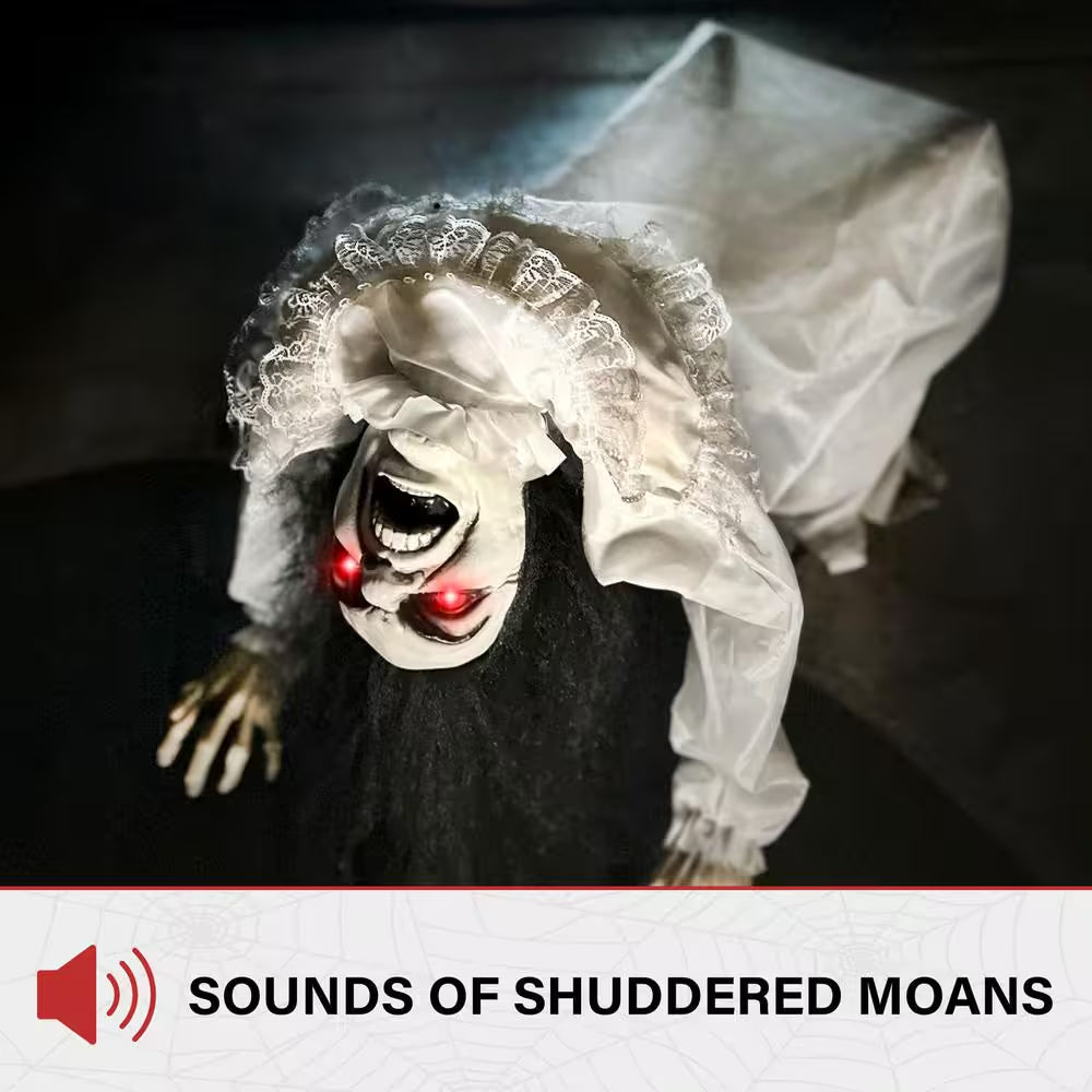 35 In. Lifesize Animatronic Possessed Woman with Lights and Sound, Indoor/Covered Outdoor Halloween Decoration