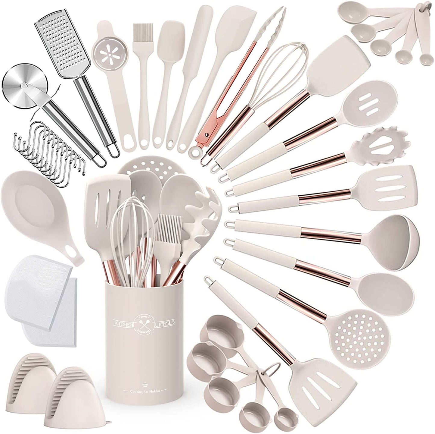 Silicone Kitchen Cooking Utensil Set, 43 Pcs Silicone Spatula with Stainless Steel Handle, Non-Stick Heat Resistant - Best Cookware (Grey)