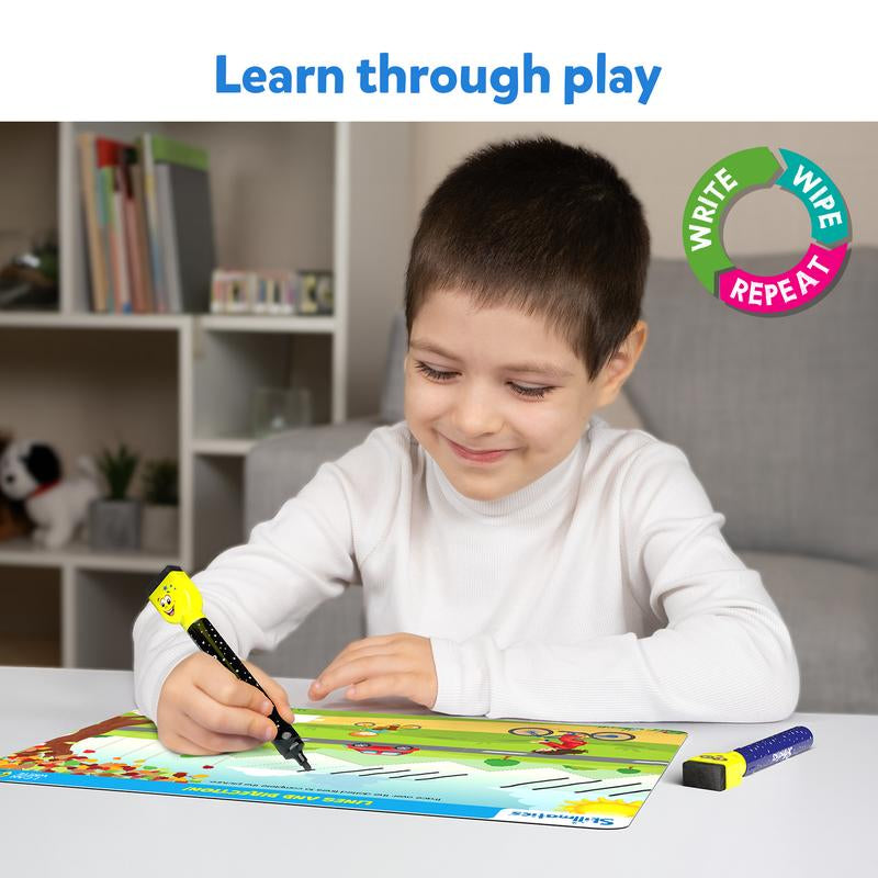 Skillmatics Write & Wipe Activity Mats – Reusable Educational Toys for Preschool & Kindergarten Kids Ages 3-6 | Includes Whiteboard Pens