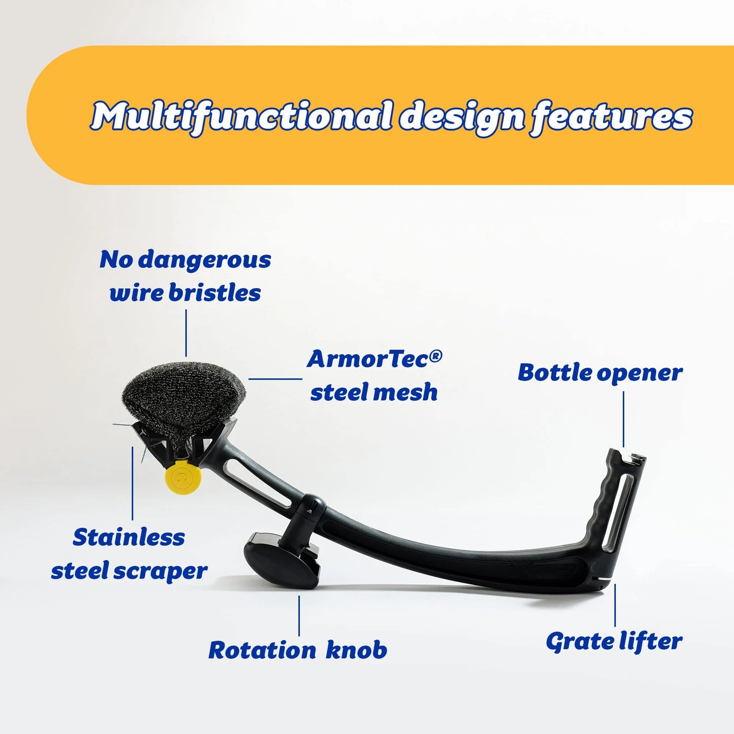 Grill Brush with Armortec Steel Mesh and Scouring Head