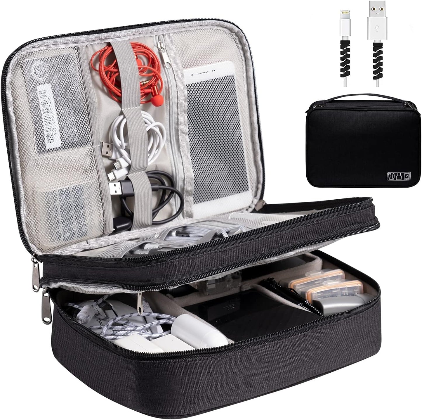 Electronics Organizer, Electronic Accessories Bag Travel Cable Organizer Three-Layer for Ipad Mini, Kindle, Hard Drives, Cables, Chargers