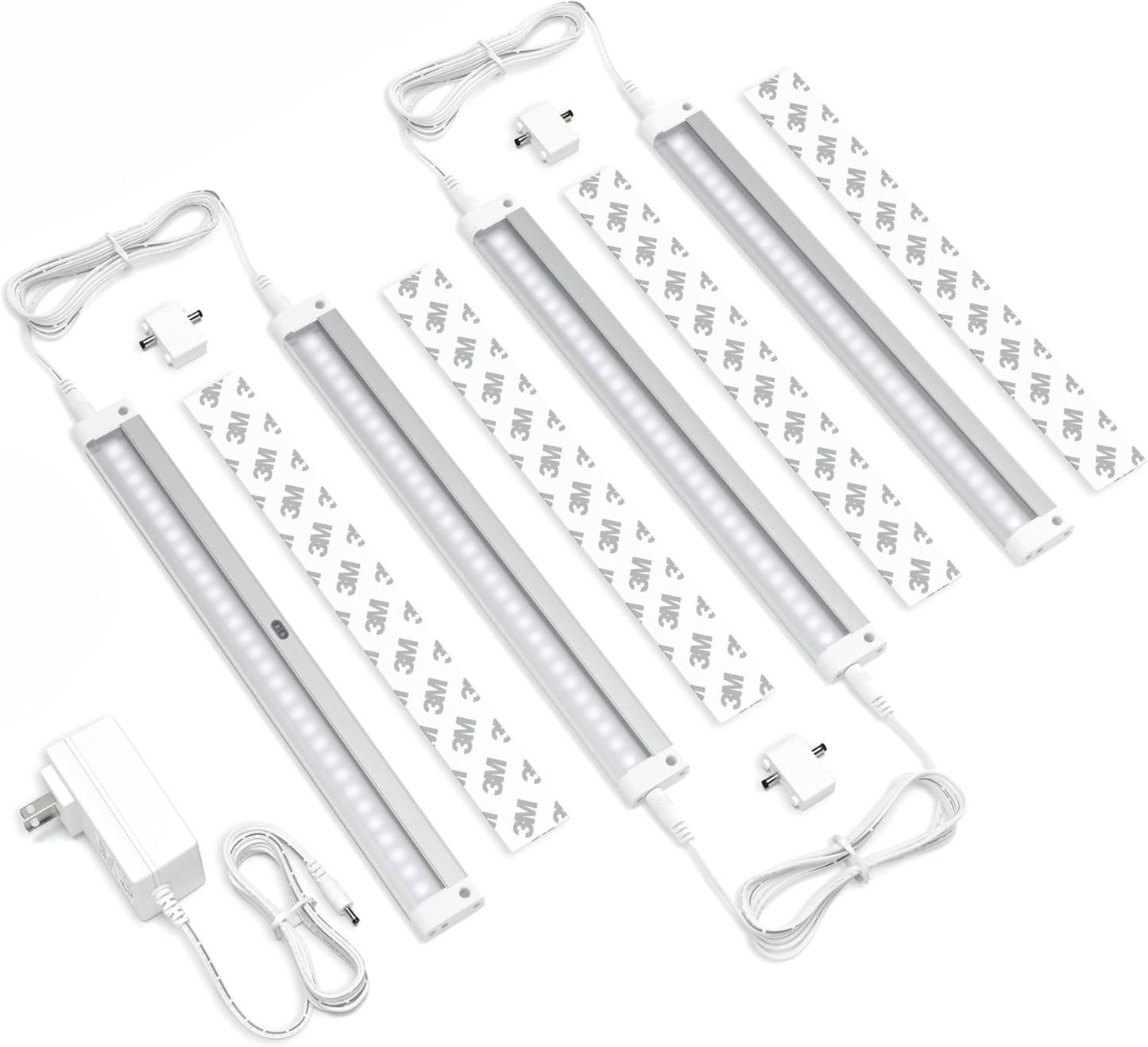 Hand Wave Activated under Cabinet LED Lighting Kit, Dimmable, 3-Pack 12 in - Touchless Dimming Control, White under Counter Lights for Kitchen, Garage, Office, Desk - Cool White (6000K)