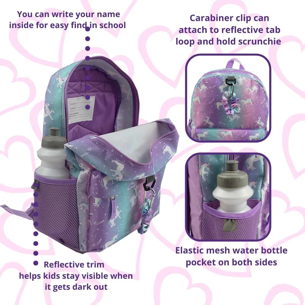 Unicorn Girls Backpack with Lunch Box and Water Bottle 6 Piece Set 16 Inch