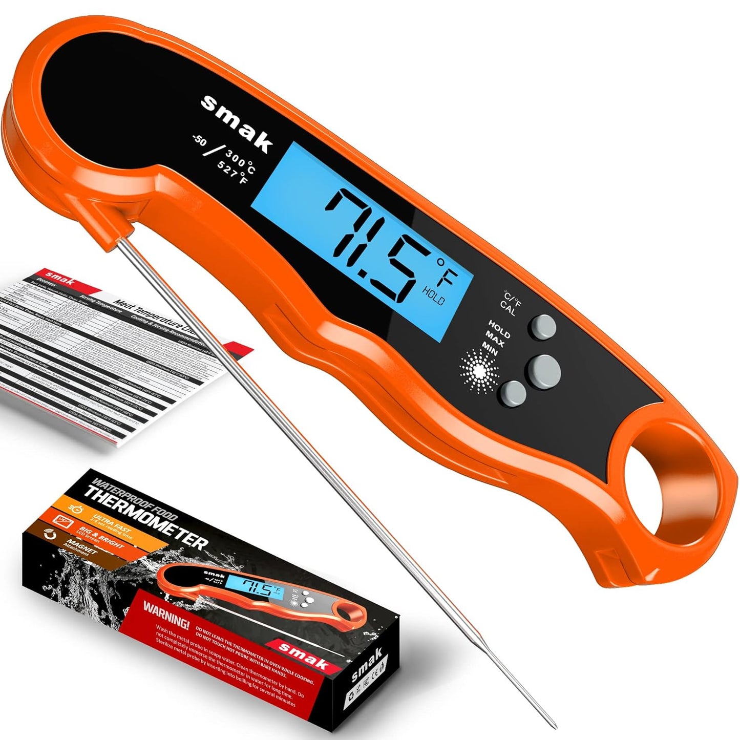 Instant Read Meat Thermometer - Waterproof Kitchen Food Cooking Thermometer with Backlight LCD - Best Super Fast Electric Meat Thermometer Probe for BBQ Grilling Smoker Baking Turkey (Stealth)