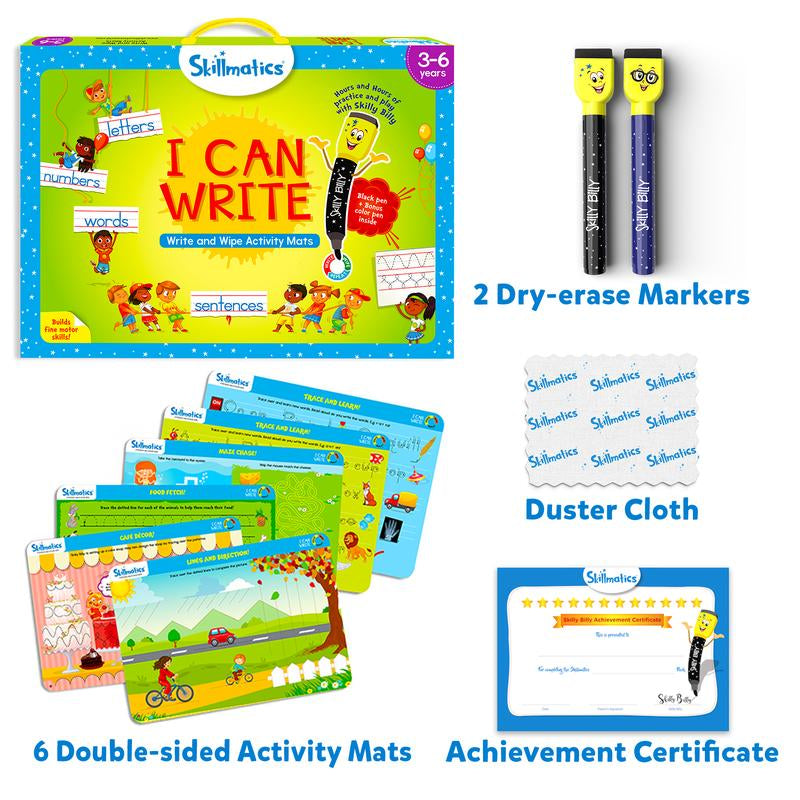 Skillmatics Write & Wipe Activity Mats – Reusable Educational Toys for Preschool & Kindergarten Kids Ages 3-6 | Includes Whiteboard Pens
