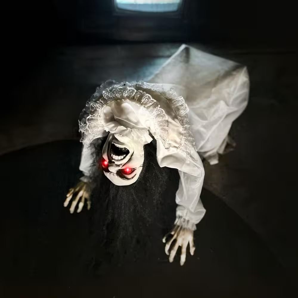 35 In. Lifesize Animatronic Possessed Woman with Lights and Sound, Indoor/Covered Outdoor Halloween Decoration