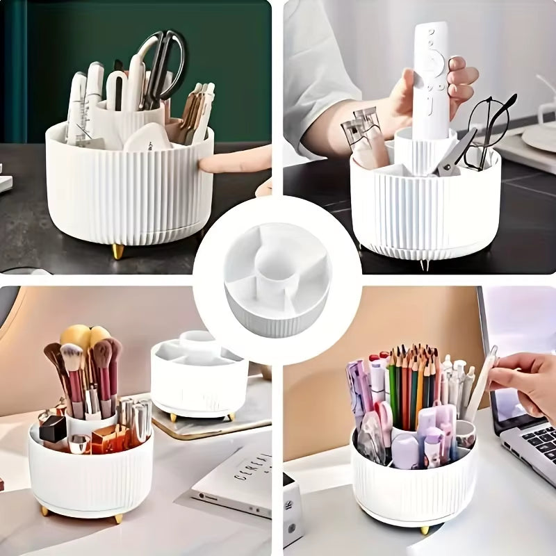 360-Degree Rotating Cosmetic Storage Box -Cosmetic Storage Box with 5 Compartments - Multi-Functional Storage Box for Brushes