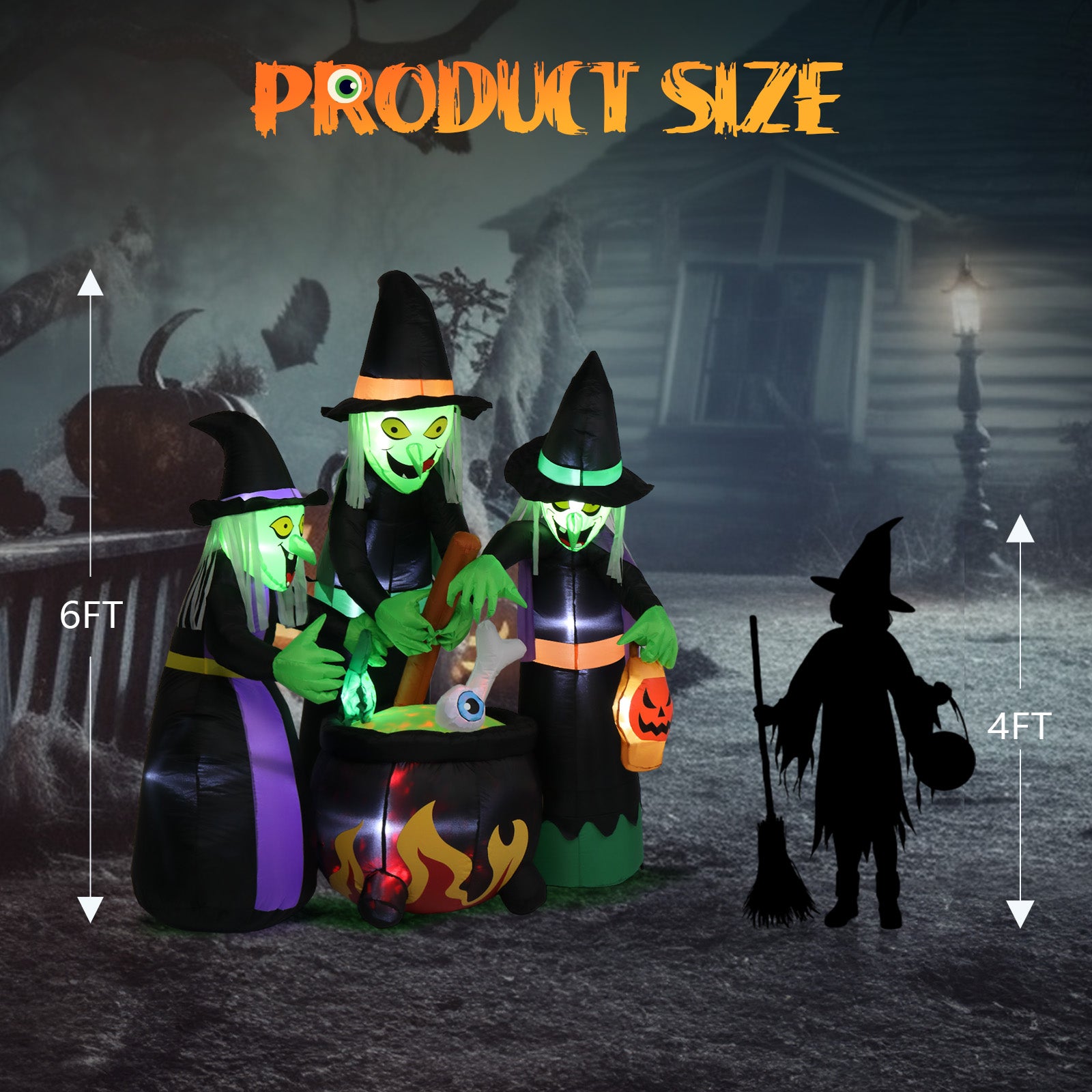 6' Halloween Inflatables Outdoor Halloween Witches Decoration Blow up Witches
