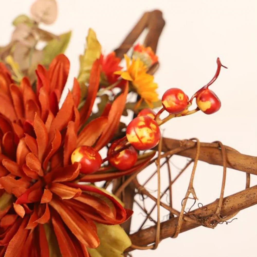 Artificial Autumn Fall Wreath, Harvest Thanksgiving Door Wreath for Front Door with Berry, Maple and Sunflower