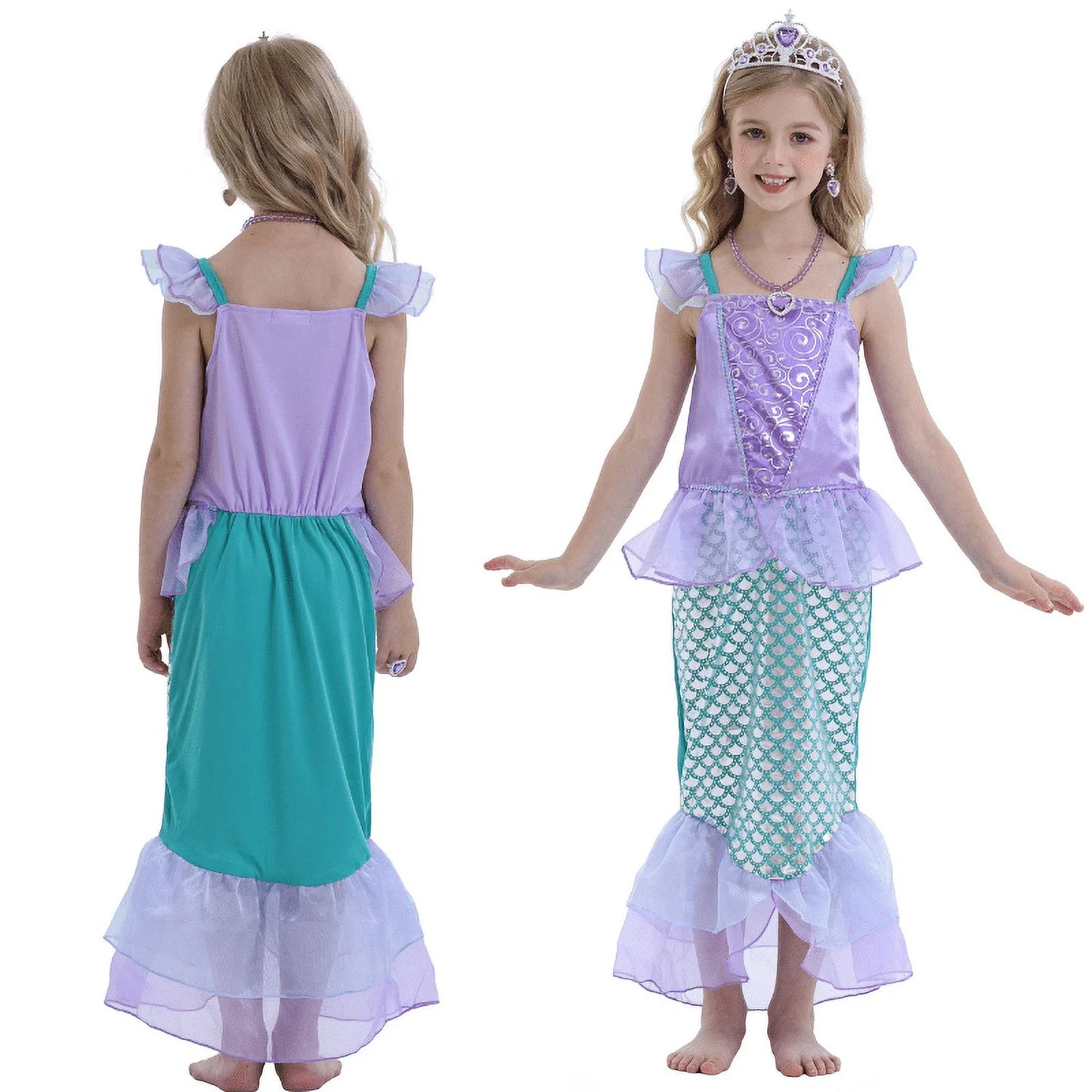 Mermaid Dresses for Girl Princess Dress up Clothes Mermaid Costume up Kids Birthday Party Cosplay Role Play Clothes Tween 110 Cm 3-4 Years
